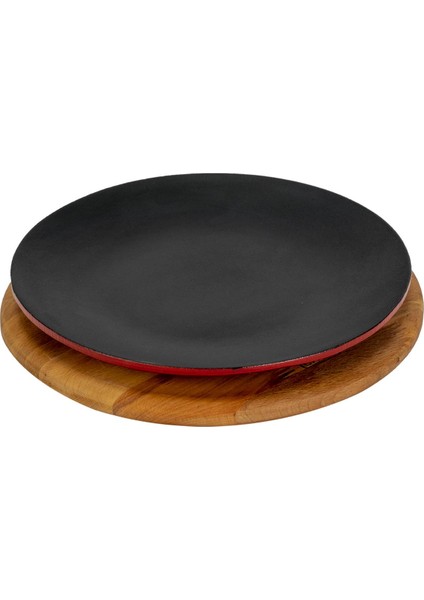 Döküm Yuvarlak Servis Tabağı ve Kayın Servis Ahşabı. ÇAP(Ø)21CM.-BORDO fiyatları