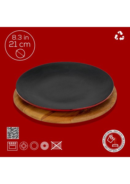 Döküm Yuvarlak Servis Tabağı ve Kayın Servis Ahşabı. ÇAP(Ø)21CM.-BORDO fırsatları