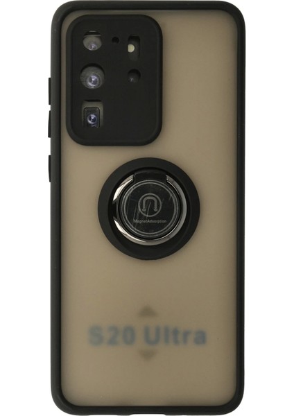 Bfs Samsung Galaxy S20 Ultra Kılıf Montreal Yüzüklü Silikon Kapak - Siyah