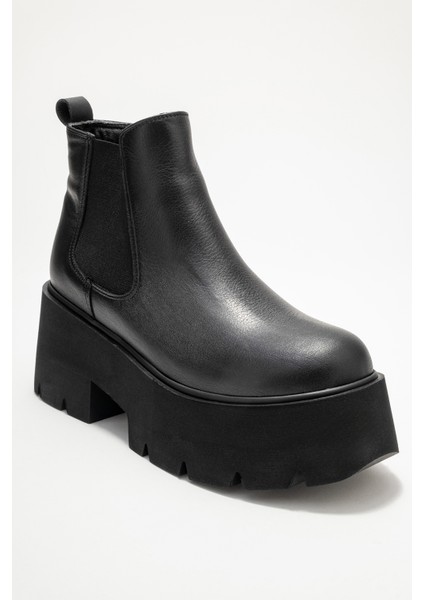 Clen Siyah Cilt Hakiki Deri Lastikli Kadın Kalın Tabanlı Bot modelleri