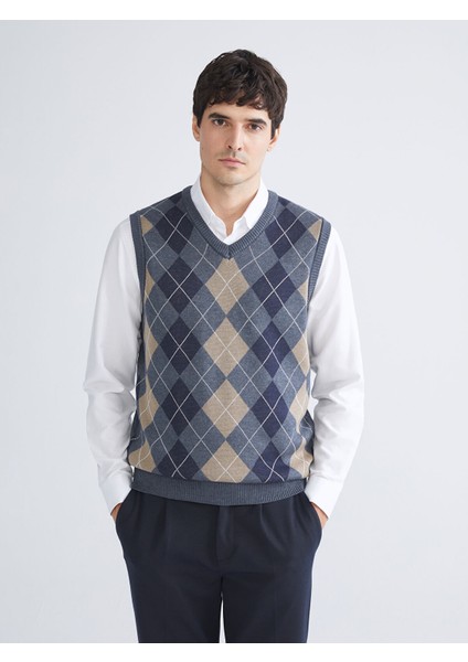 Yeni Sezon Standart Kalıp V Yaka Erkek Triko Süveter