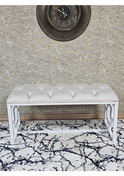 Beyaz Boyalı Içi Kareli Diktörtgen 100 cm x 40 cm Oturak Puf - Bench - Makyaj Oturağı - Oturak Krem Renk 100 x 40 Boyut/ebat fiyatları
