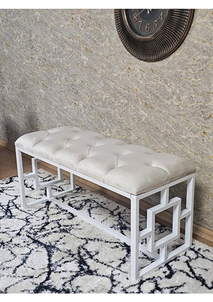 Beyaz Boyalı Içi Kareli Diktörtgen 100 cm x 40 cm Oturak Puf - Bench - Makyaj Oturağı - Oturak Krem Renk 100 x 40 Boyut/ebat fırsatları