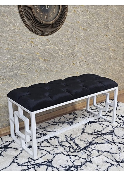 Beyaz Boyalı Içi Kareli Diktörtgen 100 cm x 40 cm Oturak Puf - Bench - Makyaj Oturağı - Oturak Siyah Renk 100 x 40 Boyut/ebat