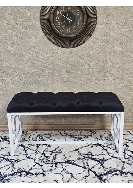 Beyaz Boyalı Içi Kareli Diktörtgen 100 cm x 40 cm Oturak Puf - Bench - Makyaj Oturağı - Oturak Siyah Renk 100 x 40 Boyut/ebat fiyatları