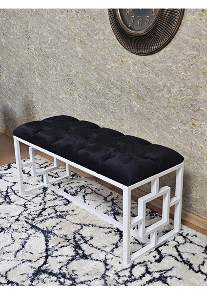 Beyaz Boyalı Içi Kareli Diktörtgen 100 cm x 40 cm Oturak Puf - Bench - Makyaj Oturağı - Oturak Siyah Renk 100 x 40 Boyut/ebat fırsatları