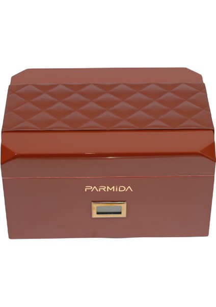 Kahverengi Deri Şeritli Çekmeceli Sedir Humidor Puro Kutusu