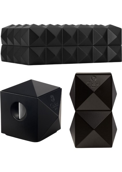 Quasar Çakmak Kesici Humidor Siyah Üçlü Puro Seti