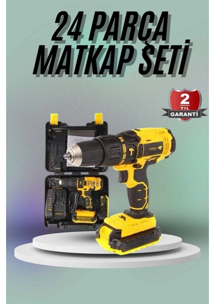 Matkap Seti 24 Parça Çift Bataryalı Darbeli LED Işıklı Vidalama
