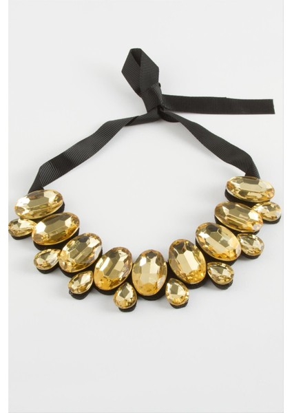 Ds-Derin Oval Taşlı Yaka Kolye-Sarı fiyatları