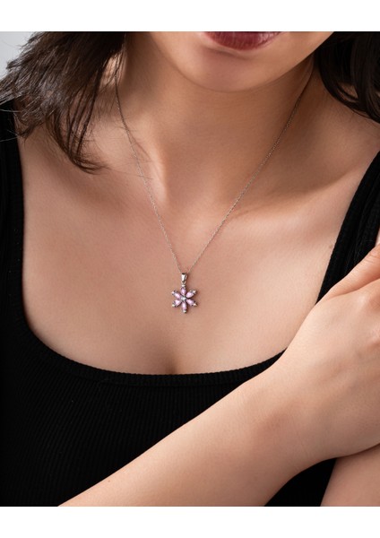 925 Ayar Pembe Kuvars Taşlı Rodyum Lotus Çiçeği Gümüş Kolye fiyatları