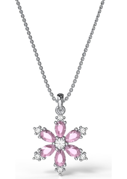 925 Ayar Pembe Kuvars Taşlı Rodyum Lotus Çiçeği Gümüş Kolye modelleri