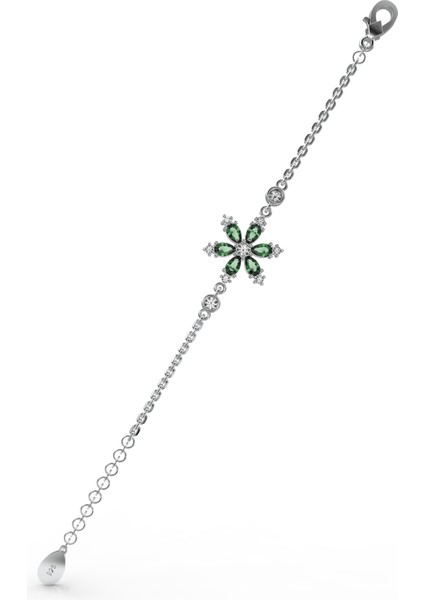 925 Ayar Zümrüt Yeşil Taşlı Rodyum Lotus Çiçeği Gümüş Bileklik fırsatları