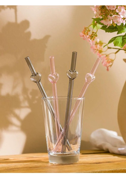 Kalp Desenli Cam Pipet 4'lü (W5)