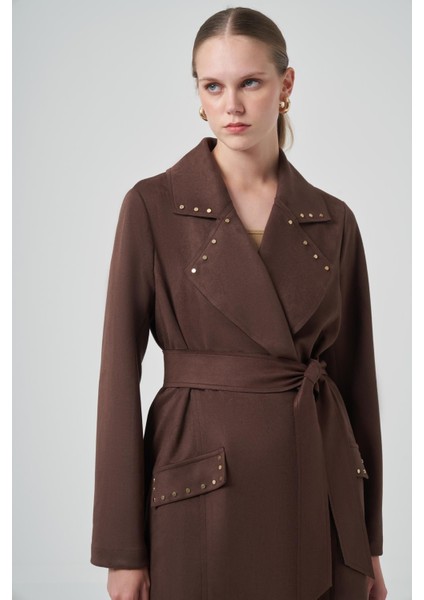 6029 Yakası Zımba Detay Süet Kap Kahve