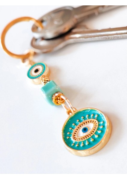 Sarı Metal Içi Turkuaz Mavi Göz Desenli Anahtarlık fırsatları