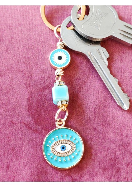Sarı Metal Içi Turkuaz Mavi Göz Desenli Anahtarlık indirimleri
