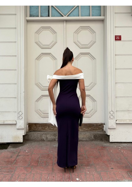 Mor Beyaz Krep Elbise 582938 modelleri