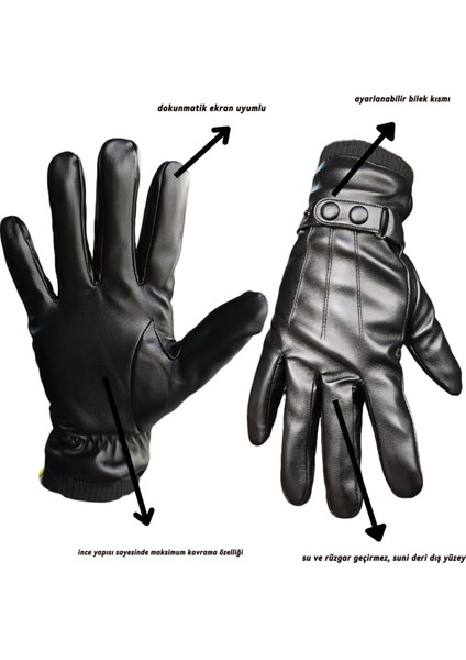 Su ve Rüzgar Geçirmez İçi Yünlü Deri Motosiklet Eldiveni