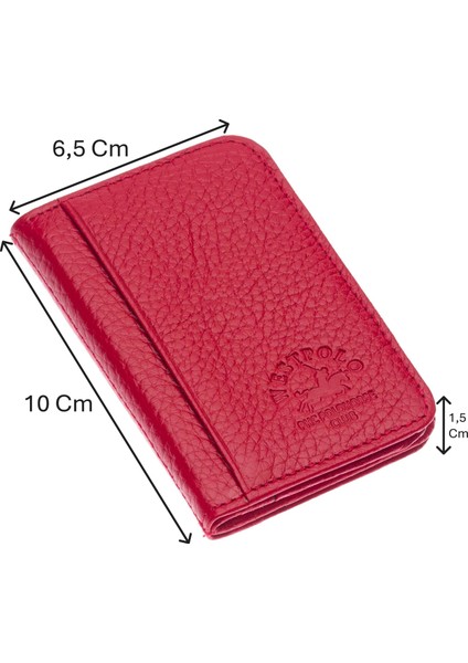 Hakiki Deri Bol Kart Bölmeli Unisex Kartlık - Kırmızı