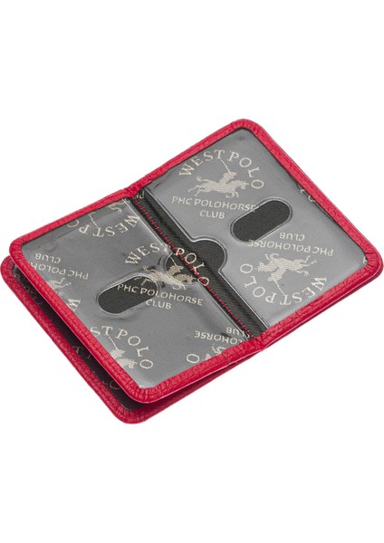Hakiki Deri Bol Kart Bölmeli Unisex Kartlık - Kırmızı fırsatları