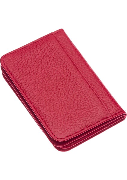 Hakiki Deri Bol Kart Bölmeli Unisex Kartlık - Kırmızı