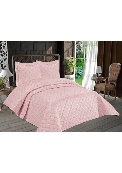 Lizbon Kapitoneli Çift Kişilik Yatak Örtüsü Pudra