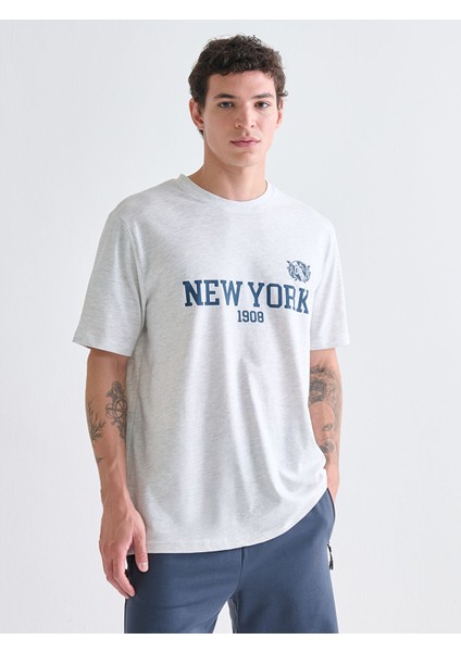 Yeni Sezon Bisiklet Yaka New York Baskılı Penye Erkek Tişört