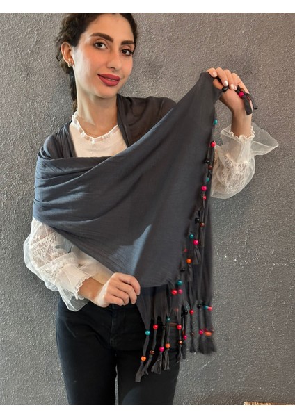 Penye Boncuklu Tasarım Kadın Şal Fular 160X40 cm fiyatları