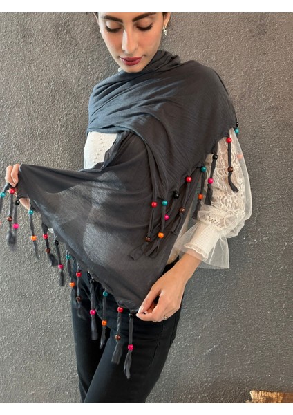 Penye Boncuklu Tasarım Kadın Şal Fular 160X40 cm fırsatları