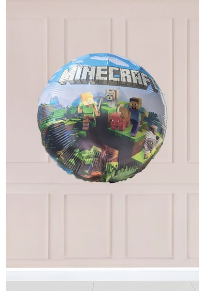 Yuvarlak Minecraft Tema Folyo Balon