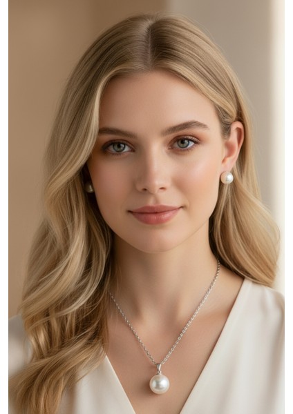 Inci Kolye Küpe Set 925 Ayar Gümüş 10 mm