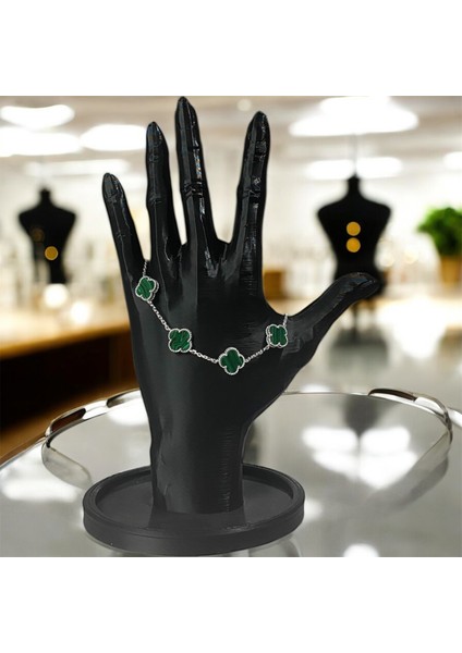 925 Ayar Gümüş Malahit Taşlı Şanslı Yonca Van Cleef Bileklik