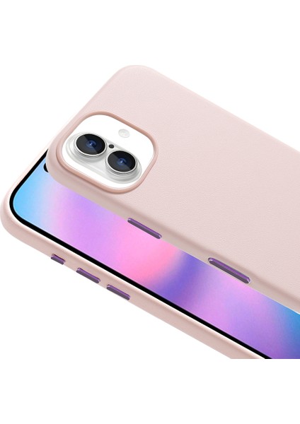 iPhone 17 Uyumlu Kılıf Kupra Deri Görünümlü M-Safe Şarj Özellikli Pembe fiyatları