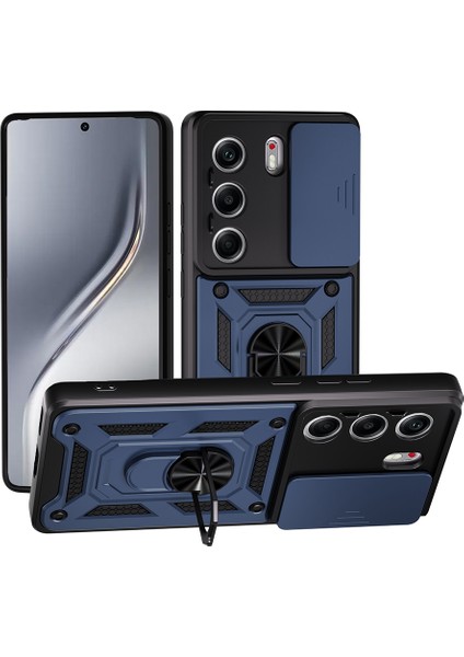 Tecno Camon 40 Uyumlu Kılıf Pars Sürgülü Kamera Korumalı Yüzüklü Sert Silikon Lacivert