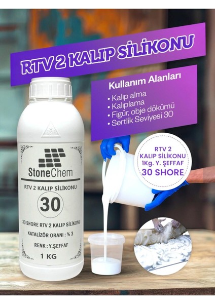 Yüksek Kalite 1. Sınıf Rtv 2 Kalıp Silikonu 1 kg Yarı Şeffaf 30 Shore