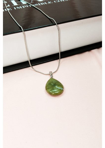 Akuamarin Doğal Taşı Zincirli El Yapımı Kolye Uç: 3 cm Zincir: 20 cm Kutulu