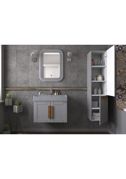 Pio Matt Anthracite (Gri) Banyo Boy Dolabı Ahşap Kulplu Sağ Açılır fiyatları