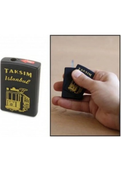 Kişiye Özel Taksim Temalı Yandan Mekanizmalı Mat Siyah Renk Manyotorlu Metal Çakmak