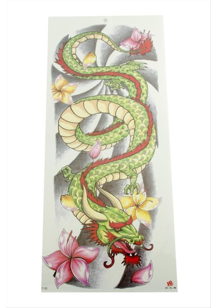 Ds-Derin Ejderha Tattoo Kol Dövme Sticker-Yeşil