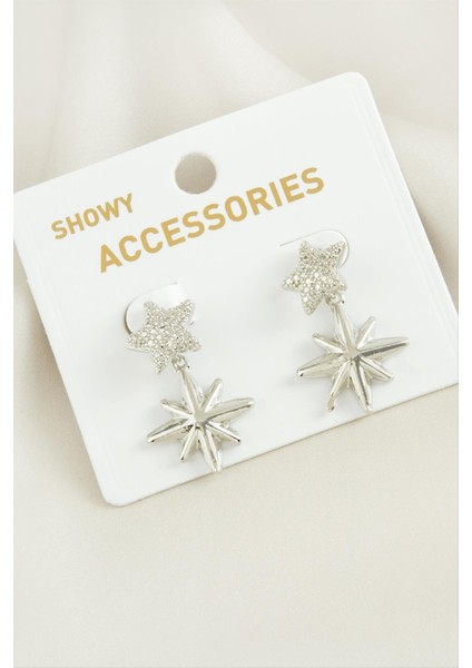 Ds-Derin Yıldız Trend Metal Küpe-Gümüş Rengi fiyatları