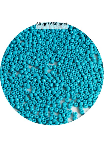 Turquaz Mavi Renk 4 mm Yaklaşık 660 Adet / 60 Gram Cam Boncuk Oya Yazma Bileklik ve Kolye
