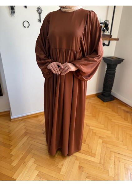 Kahverengi Balon Kollu Oversize Elbise 5096 indirimleri