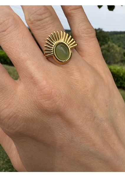 Sunlight Green Stone - Ayarlanabilir Yeşil Taşlı Yüzük