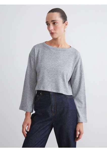 Yeni Sezon Bisiklet Yaka Crop Kadın Sweatshirt