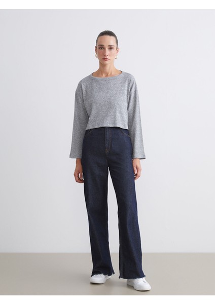 Yeni Sezon Bisiklet Yaka Crop Kadın Sweatshirt fiyatları