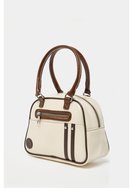 Bej Kadın Retro Bowling El ve Omuz Çanta