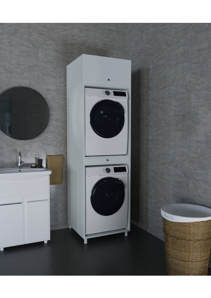 Çamaşır&kurutma Makinesi Dolabı Mdf Beyaz
