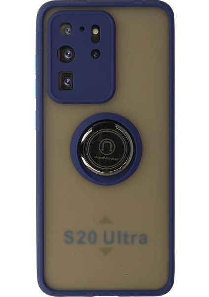 Bfs Samsung Galaxy S20 Ultra Kılıf Montreal Yüzüklü Silikon Kapak - Lacivert