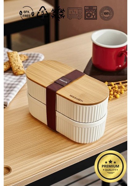Bambu Kapaklı Lunch Box Kahvaltılık Saklama Kabı Large Bölmeli